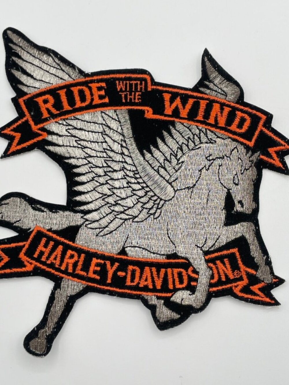 Harley Davidson “Ride With The Wind” Pegasus Patch 6X6 Orange Black